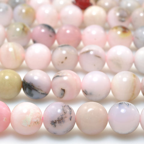 Natural Pink Opal smooth round loose beads wholesale gemstone jewelry making diy bracelet necklace