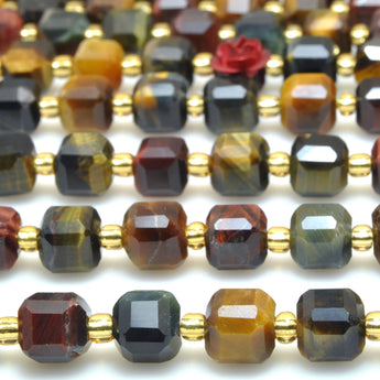 Natural Rainbow Tiger Eye Stone faceted cube beads mix multicolor wholesale loose gemstones for jewelry making DIY bracelet