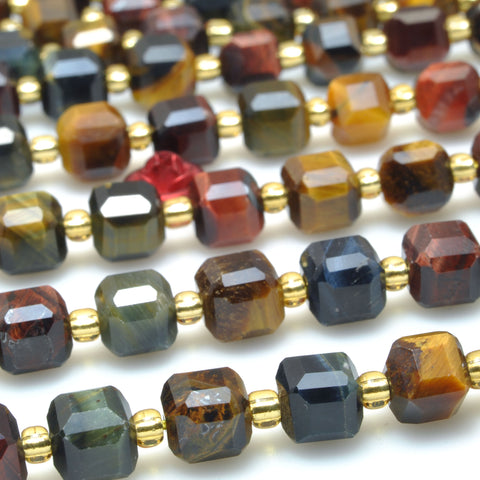 Natural Rainbow Tiger Eye Stone faceted cube beads mix multicolor wholesale loose gemstones for jewelry making DIY bracelet