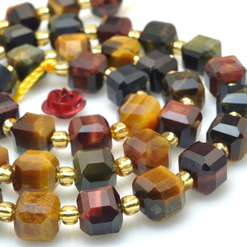 Natural Rainbow Tiger Eye Stone faceted cube beads mix multicolor wholesale loose gemstones for jewelry making DIY bracelet