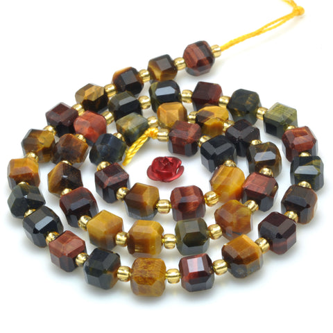 Natural Rainbow Tiger Eye Stone faceted cube beads mix multicolor wholesale loose gemstones for jewelry making DIY bracelet