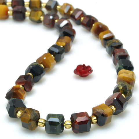 Natural Rainbow Tiger Eye Stone faceted cube beads mix multicolor wholesale loose gemstones for jewelry making DIY bracelet