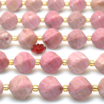 Natural Pink Rhodonite S faceted twisted round beads wholesale gemstones for jewelry making bracelets necklaces DIY