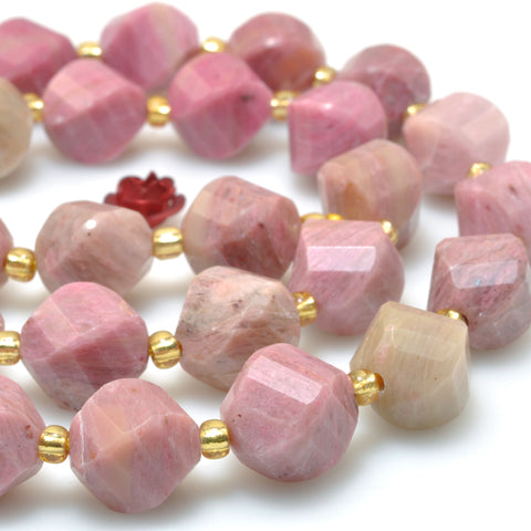 Natural Pink Rhodonite S faceted twisted round beads wholesale gemstones for jewelry making bracelets necklaces DIY