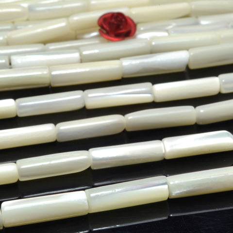 Natural White Mother of Pearl Shell MOP smooth tube loose beads wholesale gemstone jewelry making diy