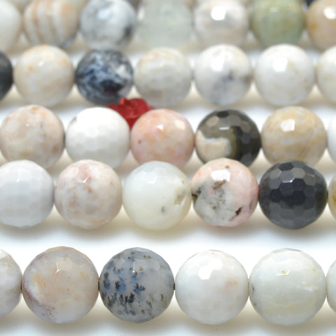 Natural Black White Dendritic Agate faceted round beads loose gemstone wholesale for jewelry making 8mm