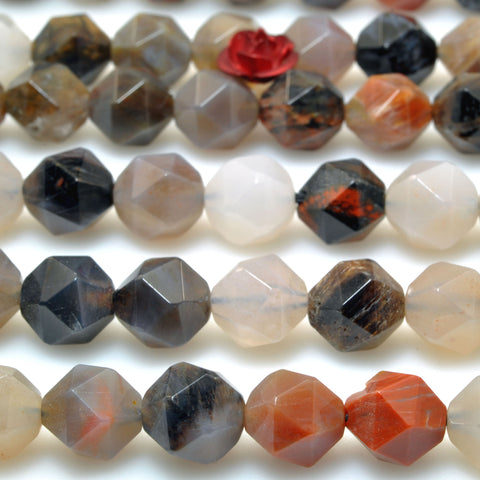 Natural Petrified Wood Agate star cut faceted nugget beads loose gemstone wholesale for jewelry making