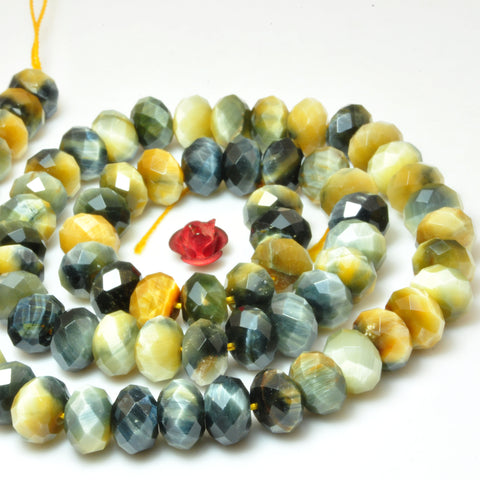 Natural Golden Blue Tiger Eye faceted rondelle beads gemstone wholesale jewelry making bracelet necklace DIY