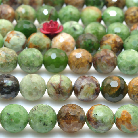 YesBeads Natural Green Peruvian Opal faceted round loose beads gemstone wholesale jewelry 15"