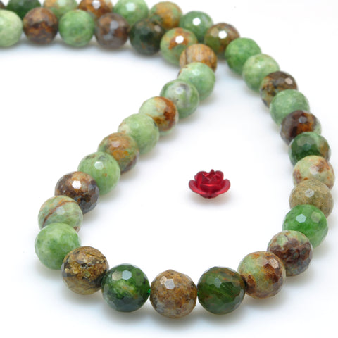 YesBeads Natural Green Peruvian Opal faceted round loose beads gemstone wholesale jewelry 15"