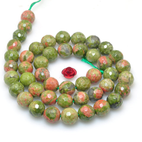 Natural Unakite stone faceted round loose beads wholesale gemstone jewelry making diy bracelet necklace