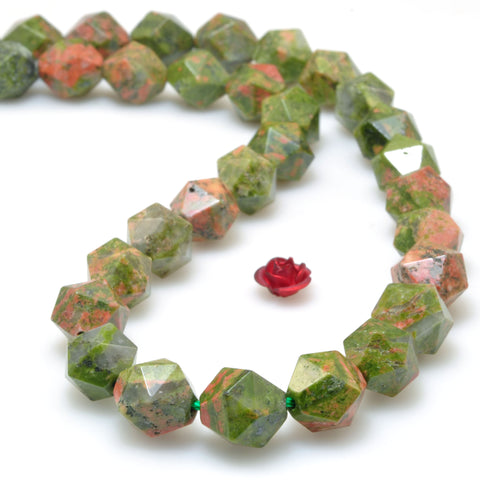 Natural Unakite Stone Green Red star cut faceted nugget beads wholesale loose gemstones for jewelry making diy bracelet necklace