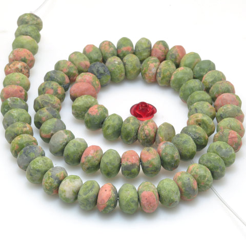 YesBeads Natural Unakite matte and faceted rondelle beads gemstone wholesale jewelry diy bracelet necklace