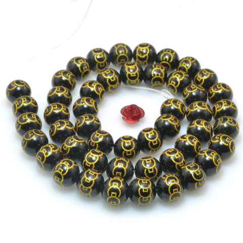 Black Onyx carved coin smooth round beads gemstone wholesale jewelry making bracelet diy