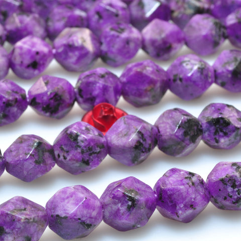 YesBeads Granite stone purple speckled black star cut faceted nugget beads gemstone