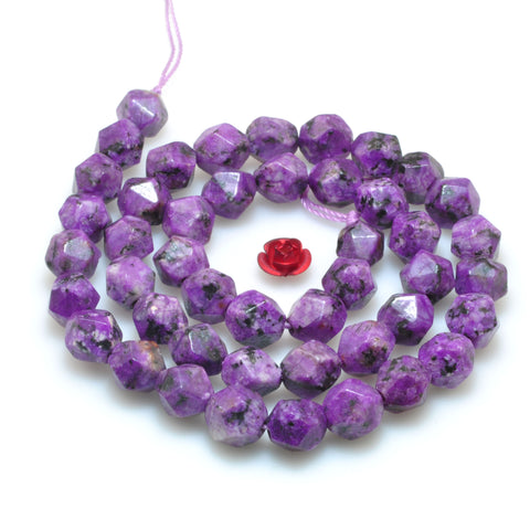 YesBeads Granite stone purple speckled black star cut faceted nugget beads gemstone