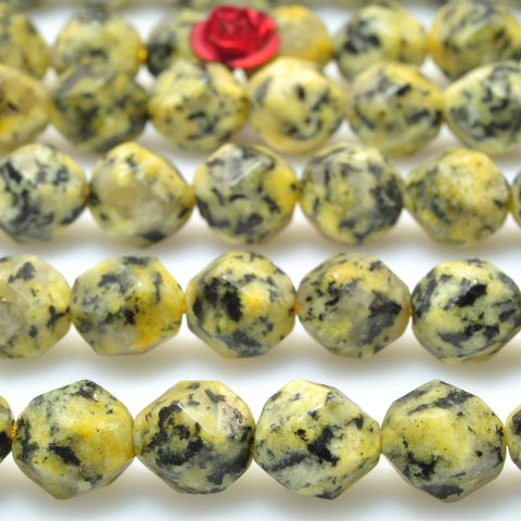 YesBeads Granite stone yellow speckled black star cut faceted nugget beads gemstone 15"