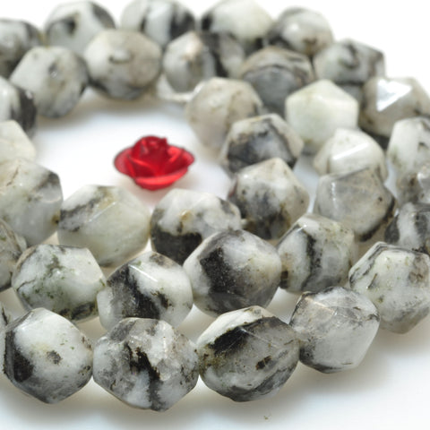 YesBeads Granite stone white speckled black star cut faceted nugget beads gemstone wholesale jewelry design