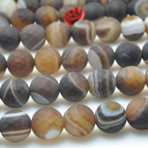 Natural Brown Banded Agate matte and faceted round beads wholesale loose gemstones for jewelry making diy bracelet necklace