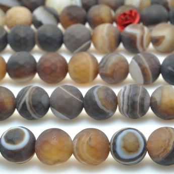 Natural Brown Banded Agate matte and faceted round beads wholesale loose gemstones for jewelry making diy bracelet necklace