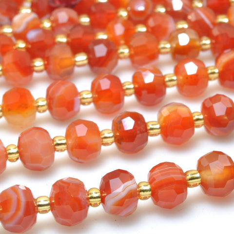 Natural Red banded agate faceted rondelle loose beads gemstone wholesale jewelry making bracelet necklace diy