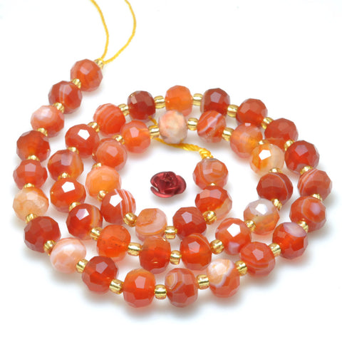 Natural Red banded agate faceted rondelle loose beads gemstone wholesale jewelry making bracelet necklace diy