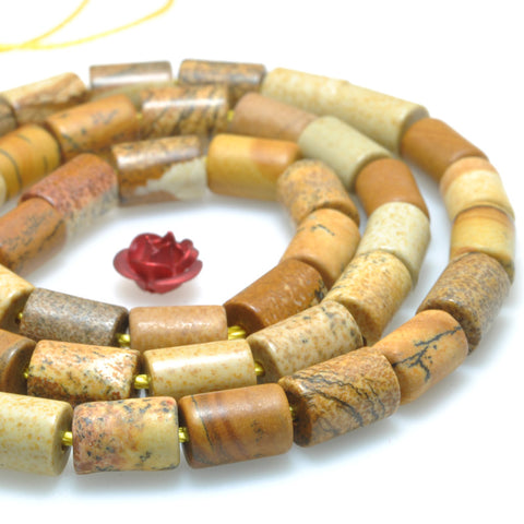 Natural Picture Jasper Smooth Tube Cylinder Beads Loose Gemstones Wholesale Jewelry Making Semi Precious Stone bracelet necklace diy