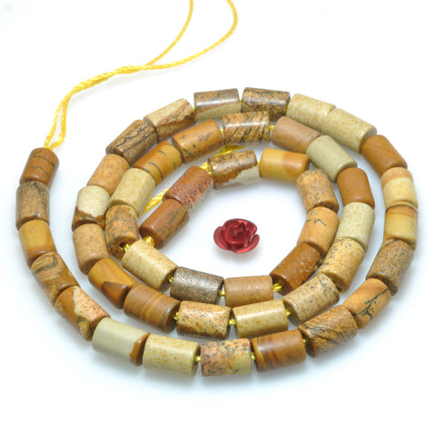 Natural Picture Jasper Smooth Tube Cylinder Beads Loose Gemstones Wholesale Jewelry Making Semi Precious Stone bracelet necklace diy