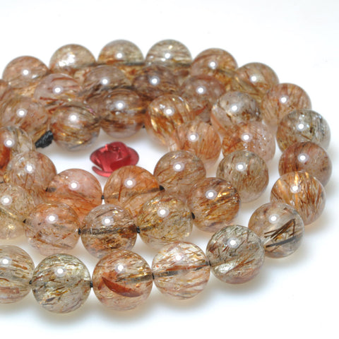 Natural golden super seven crystal smooth round beads loose gemstone wholesale for jewelry making bracelet diy stuff