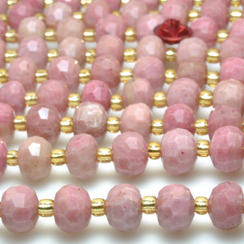 Natural pink rhodonite faceted rondelle loose beads wholesale gemstone jewelry making bracelet necklace diy