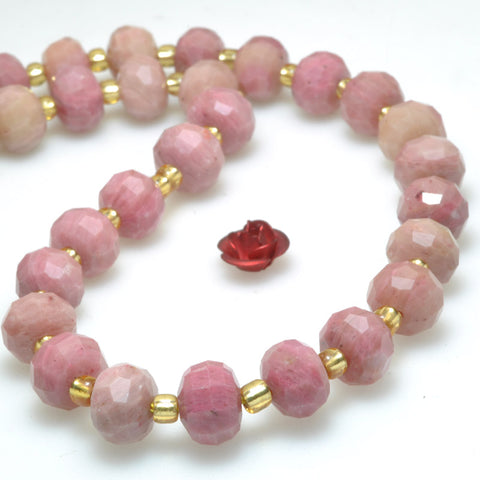 Natural pink rhodonite faceted rondelle loose beads wholesale gemstone jewelry making bracelet necklace diy