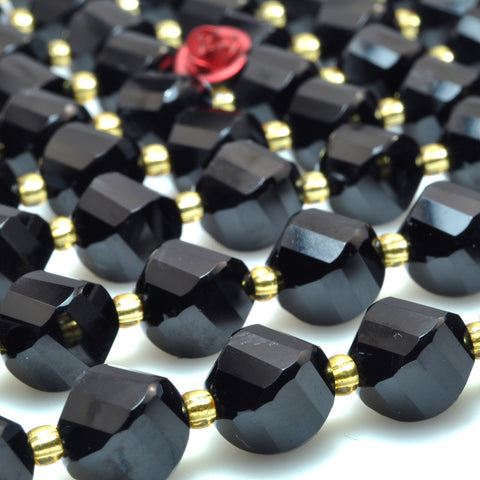 Natural black onyx faceted twist loose beads gemstone wholesale jewelry making bracelet necklace diy