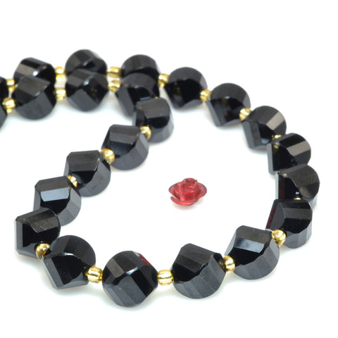 Natural black onyx faceted twist loose beads gemstone wholesale jewelry making bracelet necklace diy