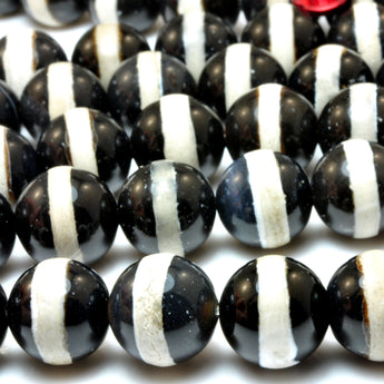 Black Tibetan Agate Oneline Dzi smooth round beads wholesale loose gemstone jewelry making DIY stuff