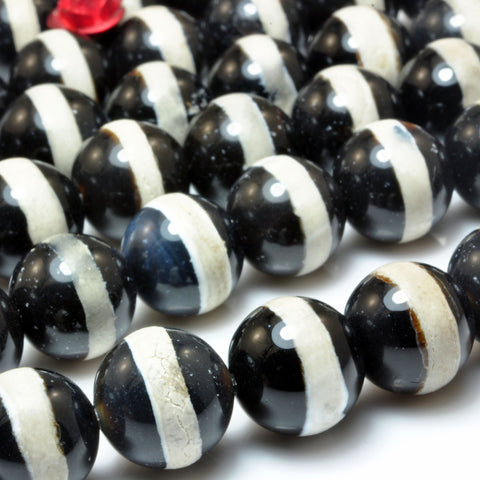 Black Tibetan Agate Oneline Dzi smooth round beads wholesale loose gemstone jewelry making DIY stuff