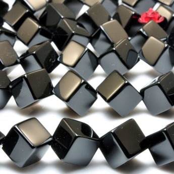 Black Onyx Diagonal Drilled Smooth Cube beads wholesale loose gemstone for jewelry making bracelet necklace DIY