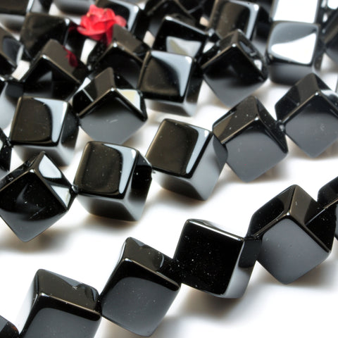 Black Onyx Diagonal Drilled Smooth Cube beads wholesale loose gemstone for jewelry making bracelet necklace DIY