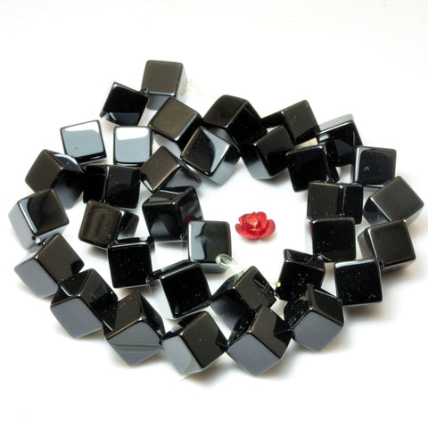 Black Onyx Diagonal Drilled Smooth Cube beads wholesale loose gemstone for jewelry making bracelet necklace DIY