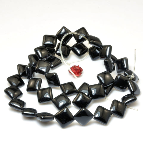 Black Onyx smooth Diagonal Square beads loose stone wholesale gemstone for jewelry making bracelet necklace DIY