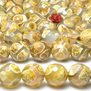 Tibetan Agate Dzi Yellow turtleback faceted round beads gemstone wholesale for jewelry making DIY