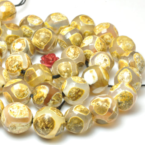 Tibetan Agate Dzi Yellow turtleback faceted round beads gemstone wholesale for jewelry making DIY