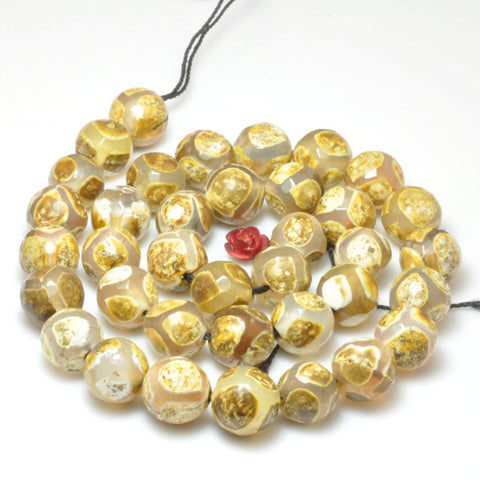Tibetan Agate Dzi Yellow turtleback faceted round beads gemstone wholesale for jewelry making DIY