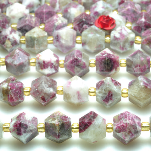 Natural plum blossom tourmaline faceted geometry cut beads wholesale gemstone jewelry making bracelet necklace diy