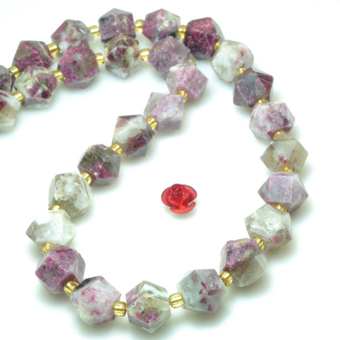 Natural plum blossom tourmaline faceted geometry cut beads wholesale gemstone jewelry making bracelet necklace diy