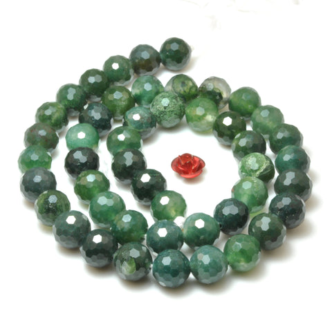 Natural Moss Agate Mini faceted round beads green stone loose gemstone wholesale for jewelry making bracelet necklace diy