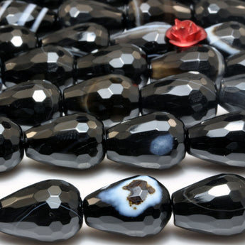 Black Banded Agate faceted teardrop beads wholesale loose gemstone for jewelry making bracelet necklace DIY