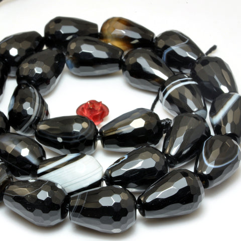 Black Banded Agate faceted teardrop beads wholesale loose gemstone for jewelry making bracelet necklace DIY