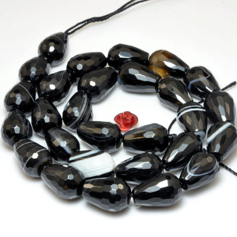 Black Banded Agate faceted teardrop beads wholesale loose gemstone for jewelry making bracelet necklace DIY