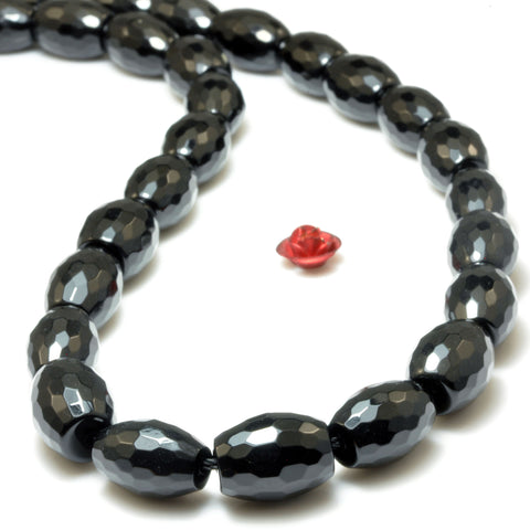 Black Onyx faceted rice drum beads wholesale loose gemstone for jewelry making diy bracelet