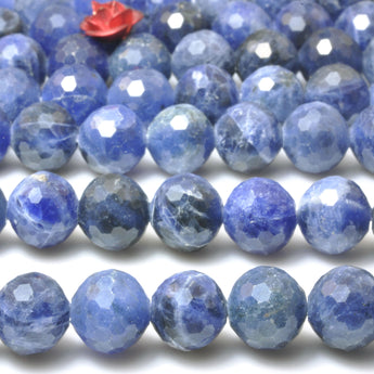 Natural Blue Sodalite Stone mini faceted round loose beads wholesale gemstone for jewelry making DIY bracelets DIY